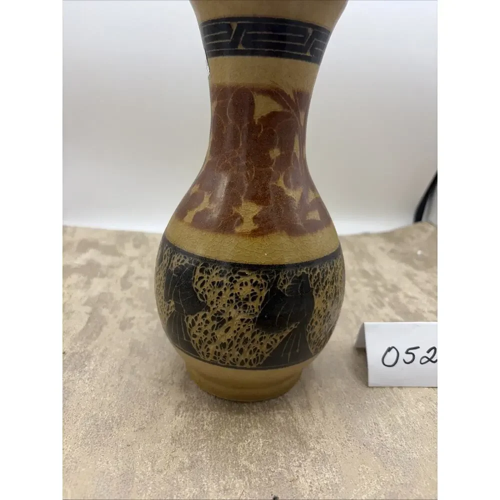Vintage Art Pottery Floral Mexican Folk Art Vase 9” Tall